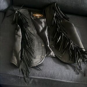 Black Fringe Leather Vest